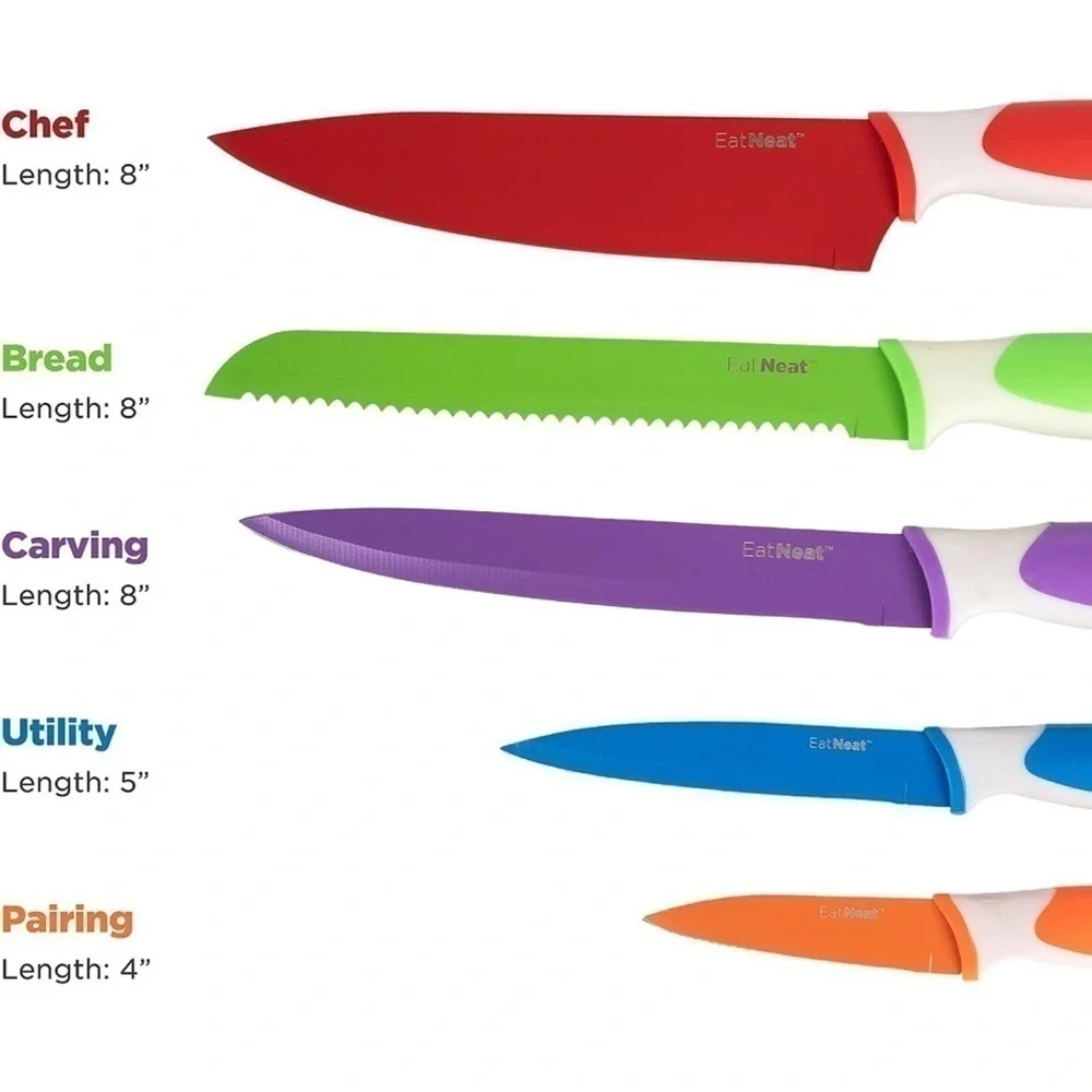 Brand New Colorful 12-Piece Kitchen Stainless Steel Knife Set w/ Cutting Board